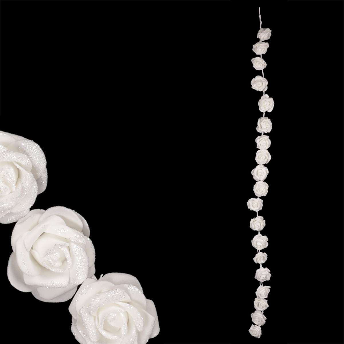 Garlanda z penových ružičiek, farba biela, 98 cm