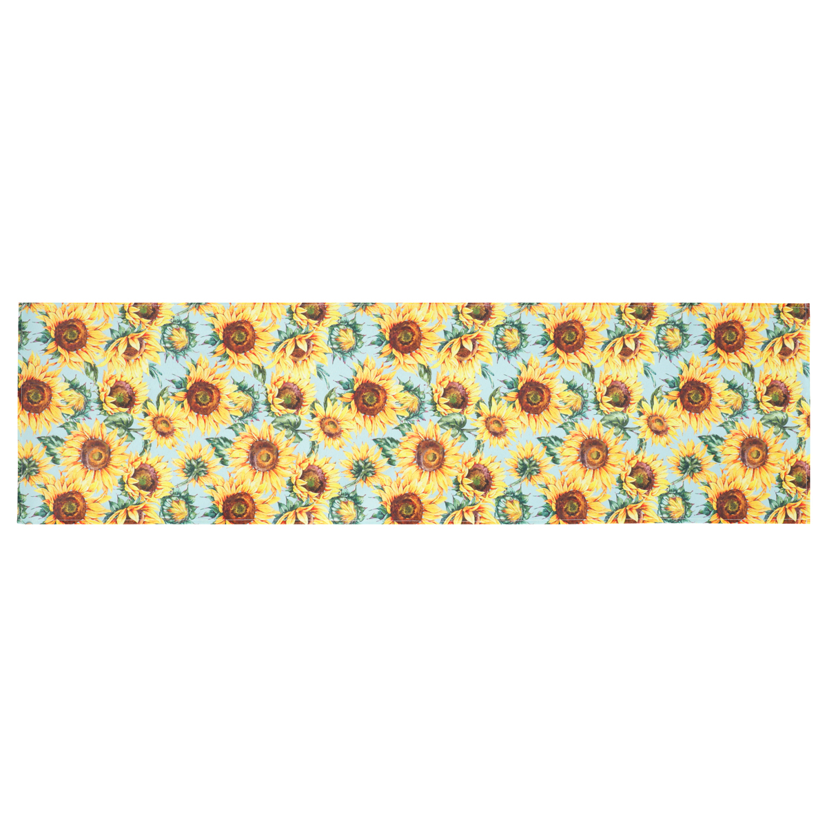 Běhoun s motivem slunečnic, modrý podklad, 40x150 cm, polyester.