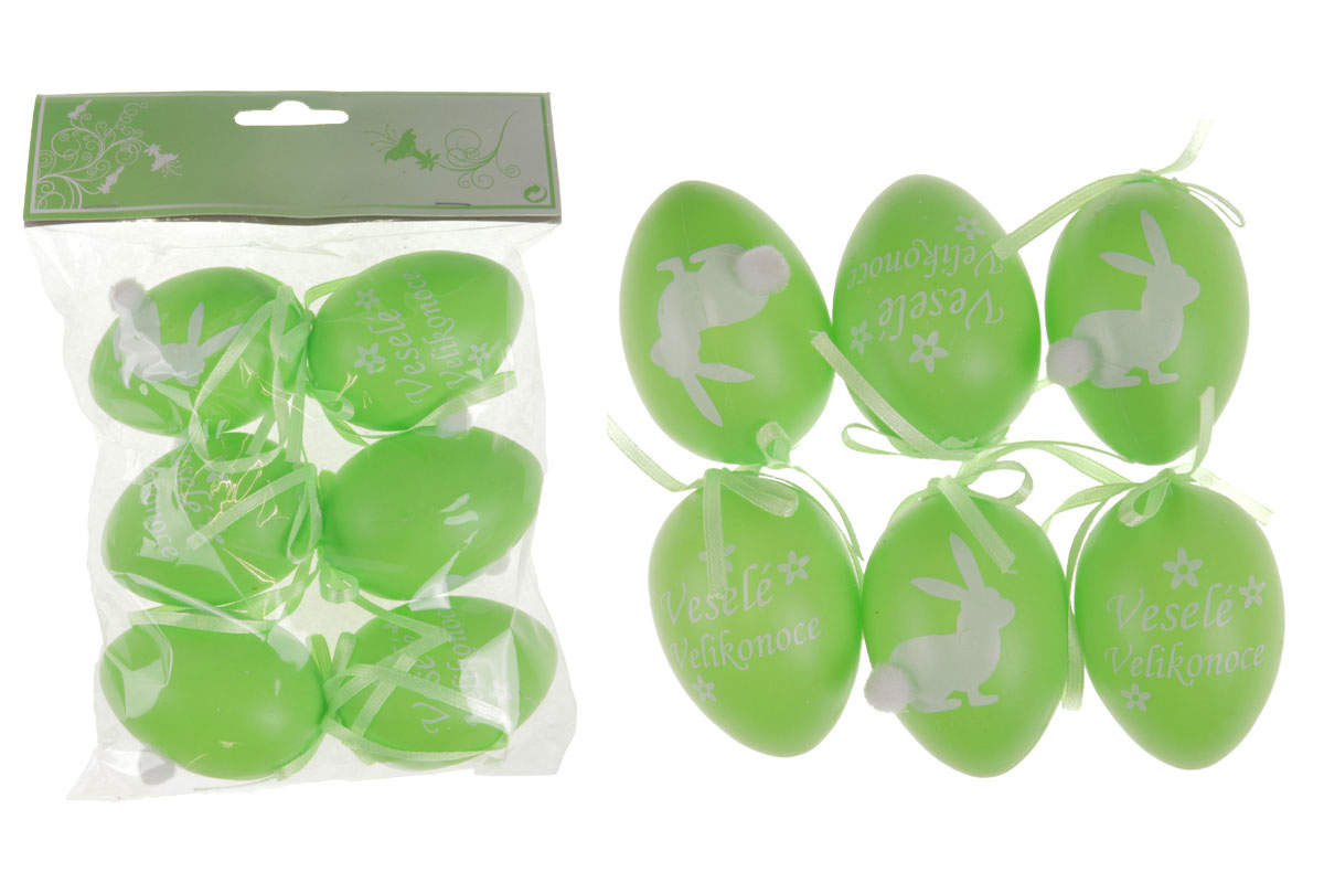 Vajíčka plastová  s nápisem VESELÉ  VELIKONOCE 6cm, 6 kusů v sáčku, barva zelená, cena za sáček