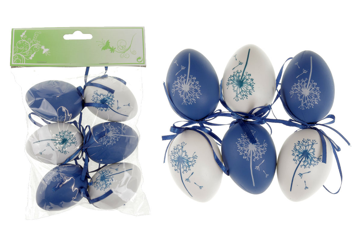 Vajíčka plastová  6cm, 6 kusů v sáčku, barva modrá a bílá, cena za sáček