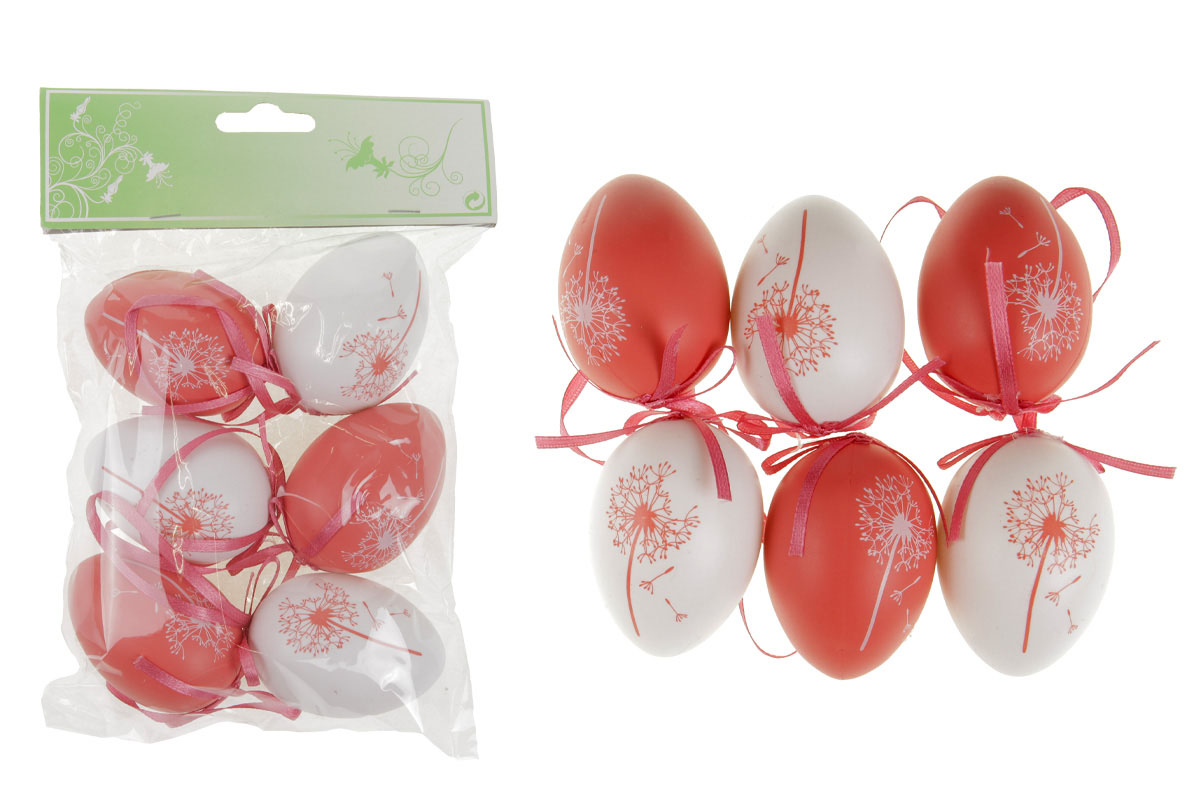 Vajíčka plastová  6cm, 6 kusů v sáčku, barva červená a bílá, cena za sáček