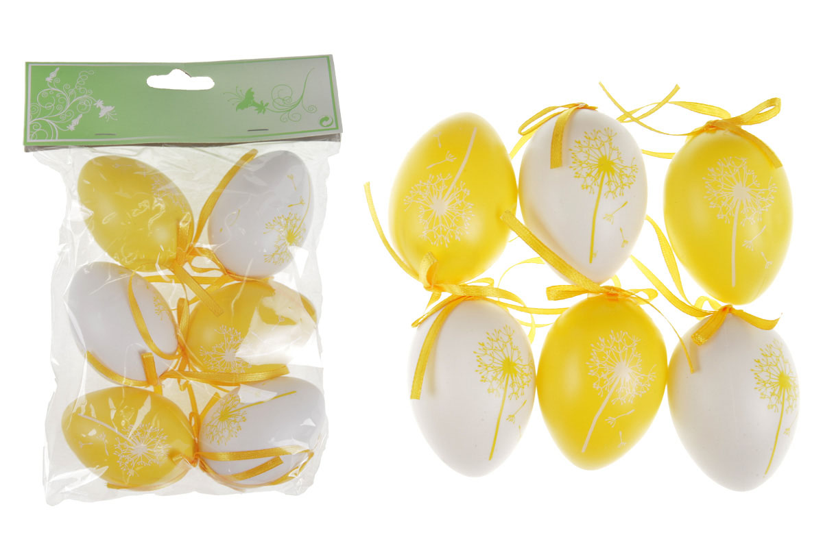 Vajíčka plastová  6cm, 6 kusů v sáčku, barva žlutá a bílá, cena za sáček