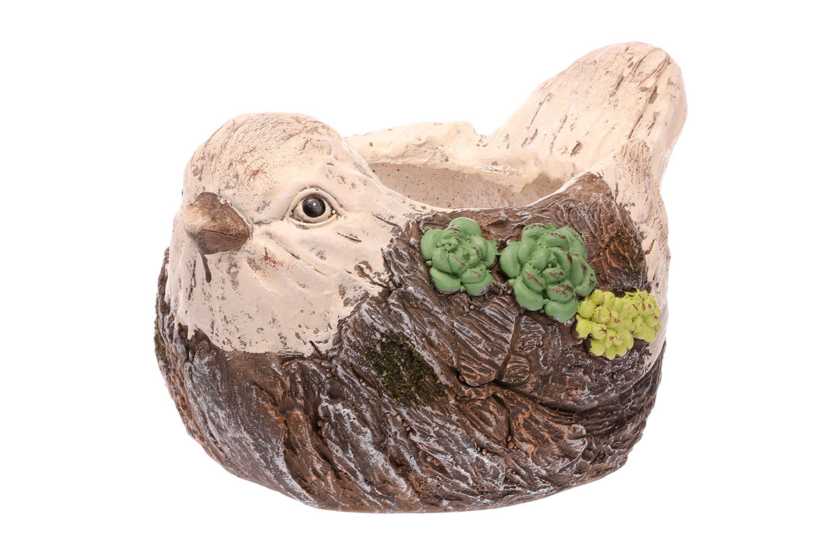 Ptáček,dekorace z MgO keramiky s otvorem na květináč
