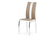 Jídelní židle, potah kombinace cappucino a bílé ekokůže, kovová čtyřnohá chromov