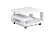 Konferenční stolek 70x70x43, bílá MDF vysoký lesk, chrom, 4 kolečka