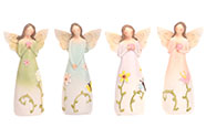 Anděl polyresinový, s květinami na šatech, mix 4 druhů, barvy světlé.