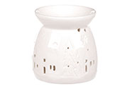 Aroma lampa, vánoční motiv vesnice, bílá barva, porcelán.