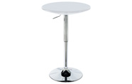 Barový stůl, deska bílý plast, chromovaná podnož, výškově nastavitelná a otočný