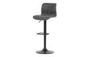 Židle barová, šedá látka v imitaci broušené kůže, černá podnož, výškově stavitelná