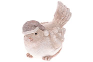 Ptáček s čepicí, zimní dekorace z polyresinu