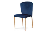 Jídelní židle, modrá sametová látka, kovová podnož, 3D dekor dub