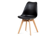 Jídelní židle, černá plastová skořepina, sedák černá ekokůže, čtyřnohá dřevěná p