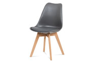 Jídelní židle, plast šedý / koženka šedá / masiv buk