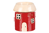 Aroma lampa - tvar domku, pro vložení čajové/LED svíčky, barva červená.