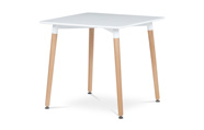 Jídelní stůl 80x80x74 cm, MDF / kovová kostrukce - bílý matný lak, dřevěné nohy