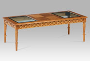 Konferenční stolek, masiv, MDF, dub, čiré sklo
