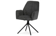 Jídelní židle v šedé látce s područkami, otočná s vratným mechanismem - funkce reset, kovové podnoží v černé barvě