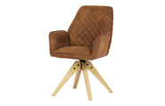 Židle jídelní s područkami, hnědá látka, dubové nohy, otočná P90°+ L 90° s vratným mechanismem - funkce reset