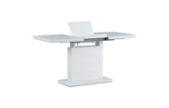 Jídelní stůl 110+40x70 cm, bílá skleněná deska 4 mm, MDF, bílý matný lak