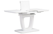 Jídelní stůl 110+40x75 cm, bílá 4 mm skleněná deska, MDF, biely matný lak