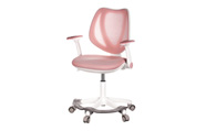 Dětská židle, růžová síťovina, bílý plastový kříž, kolečka na tvrdé podlahy, podpěrka nohou