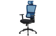 Kancelářská židle, černá látka+modrá síťovina, synchronní mech., plastový kříž