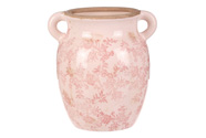 Váza keramická - retro styl, tvar amfory, růžové květy.