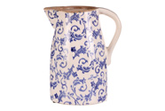 Váza keramická - retro styl, džbánek, modré květy.