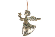 Kovový anděl s hvězdou - na pověšení, malý, barva zlatá antik.