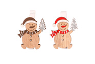 Sněhuláci dřevění - na kolíčku, mix dvou barev, cena za balení (9 ks).