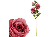 Růže, dva květy s poupětem, barva růžová.Květina umělá.