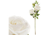 Růže, dva květy s poupětem, barva bílá. Květina umělá.