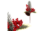 Větvička umělá vánoční - šiška a červené bobule.