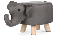 Taburet - slon, potah šedá látka v dekoru kůže, nohy masiv kaučukovník
