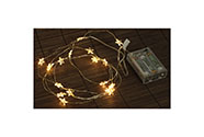 Řetěz s LED světýlky na baterie s časovačem, hvězdičky, teplá žlutá barva. 2m/20led.