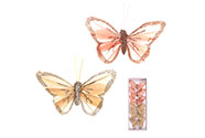 Motýl s klipem, 6ks v krabičce, barva růžová a kávová s glitry, cena za 1 krabič