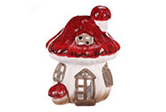 Houbový domeček - keramický, na vložení čajové/LED svíčky, barva červeno - bílá.