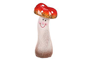 Mochomůrka červená - keramická dekorace, oblý klobouček, smějící se.