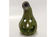 Dýně tvar hrušky s obličejem - keramika, na čajovou/LED svíčku, barva zelená.
