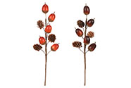 Větvička podzimní - žaludy a šišky, umělá, mix 2 druhů, cena za 1 ks.