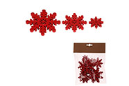 Sněhové vločky - dřevěné přízdoby, mix 3 vel., červené, cena za 1 sáček (18 ks).
