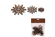 Sněhové vločky - dřevěné, mix 3 velikostí, přírodní b., cena za 1 sáček (18 ks).