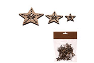 Hvězdičky - dřevěné přízdoby, mix 3 vel., přírodní b., cena za 1 sáček (18 ks).
