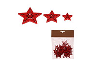 Hvězdičky - dřevěné přízdoby, mix 3 vel., červené, cena za 1 sáček (18 ks).