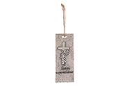 Cedulka pietní s křížem, růží a nápisem, polyresin, barva šedá.