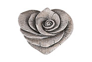 Květ růže ve tvaru srdce - malý, polyresin, barva šedá.