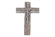 Kříž s lístky, imitace dřeva - střední velikost, polyresin, barva šedá.