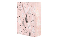 Taška papírová - vánoční stromky, růžová, velká.
