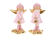Andělíček se zlatými křídly, polyresinová dekorace, růžová barva. Mix 2 druhů, c