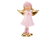 Andělíček se zlatými křídly, polyresinová dekorace, růžová barva